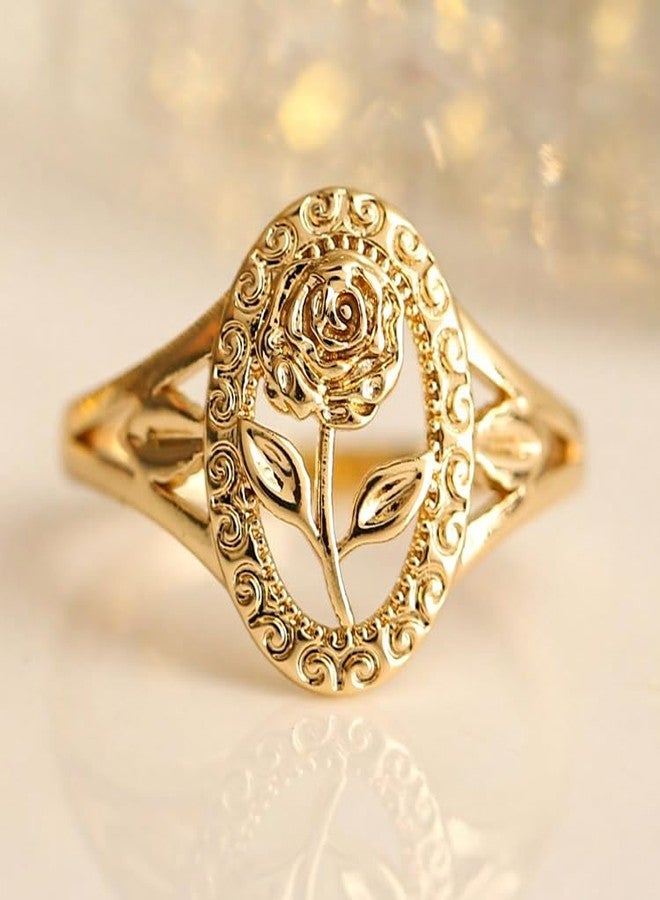 BlingNook Chunky Gold Ring For Women, Copper Rose Flower Daily Wear Wedding Statement Promise Engagement Party Jewelry Wife Mother Gift Birthday Valentines Mom (7) - Image 2